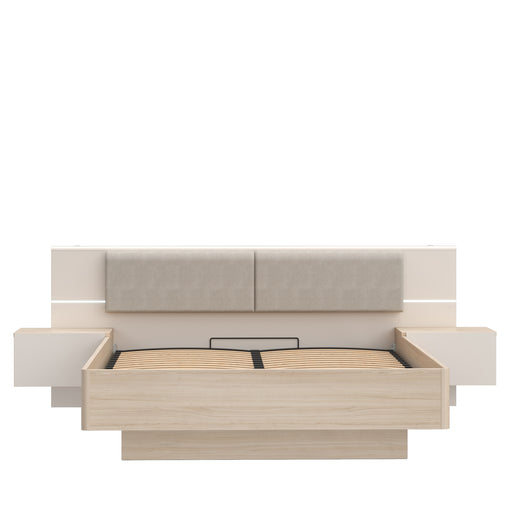 Pat Cu Noptiere Pineapple, Dimensiune Saltea 160 x 200 Cm, Somiera Rabatabila, Cu LED, Riva Oak Si Sand