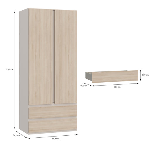 Dulap 2 Usi Si 2 Sertare Pineapple, Riva Oak Si Sand, 88.9 Cm