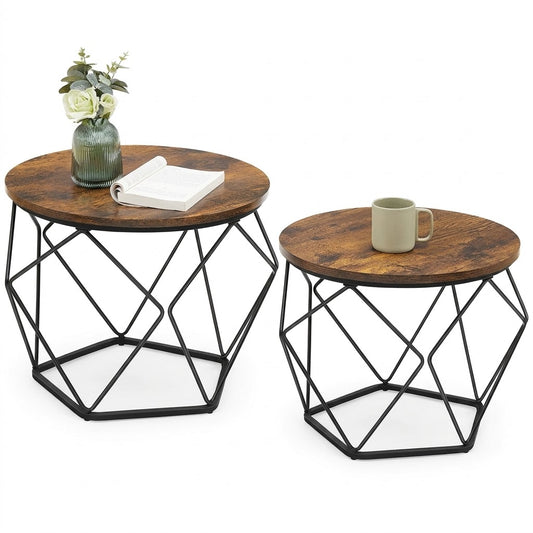 Set De 2 Masute De Cafea, Maro Rustic Si Negru