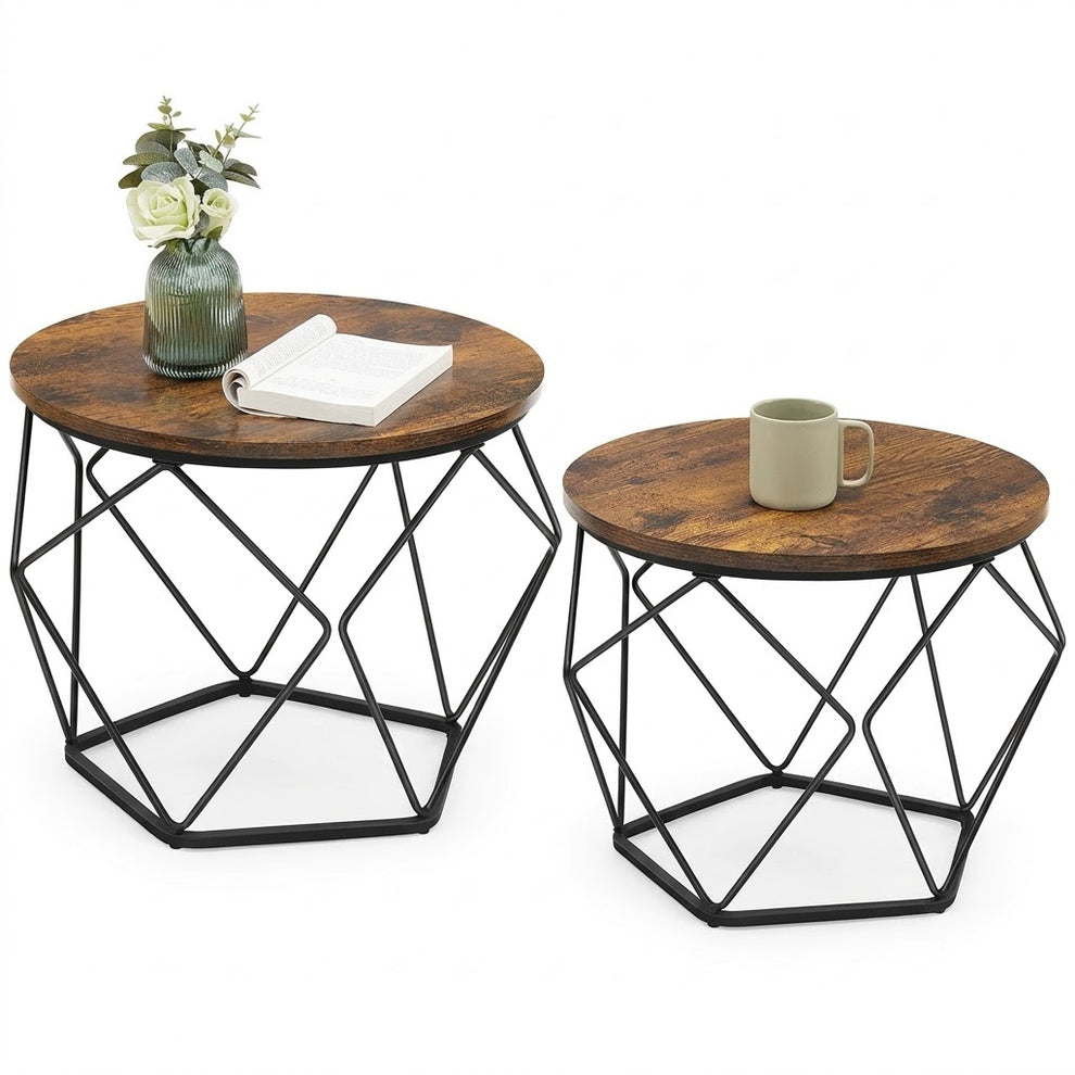 Set De 2 Masute De Cafea, Maro Rustic Si Negru