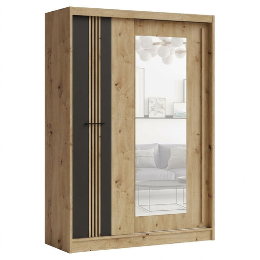 Dulap 2U Culisante Milano, Stejar Artisan Si Negru, 150 Cm