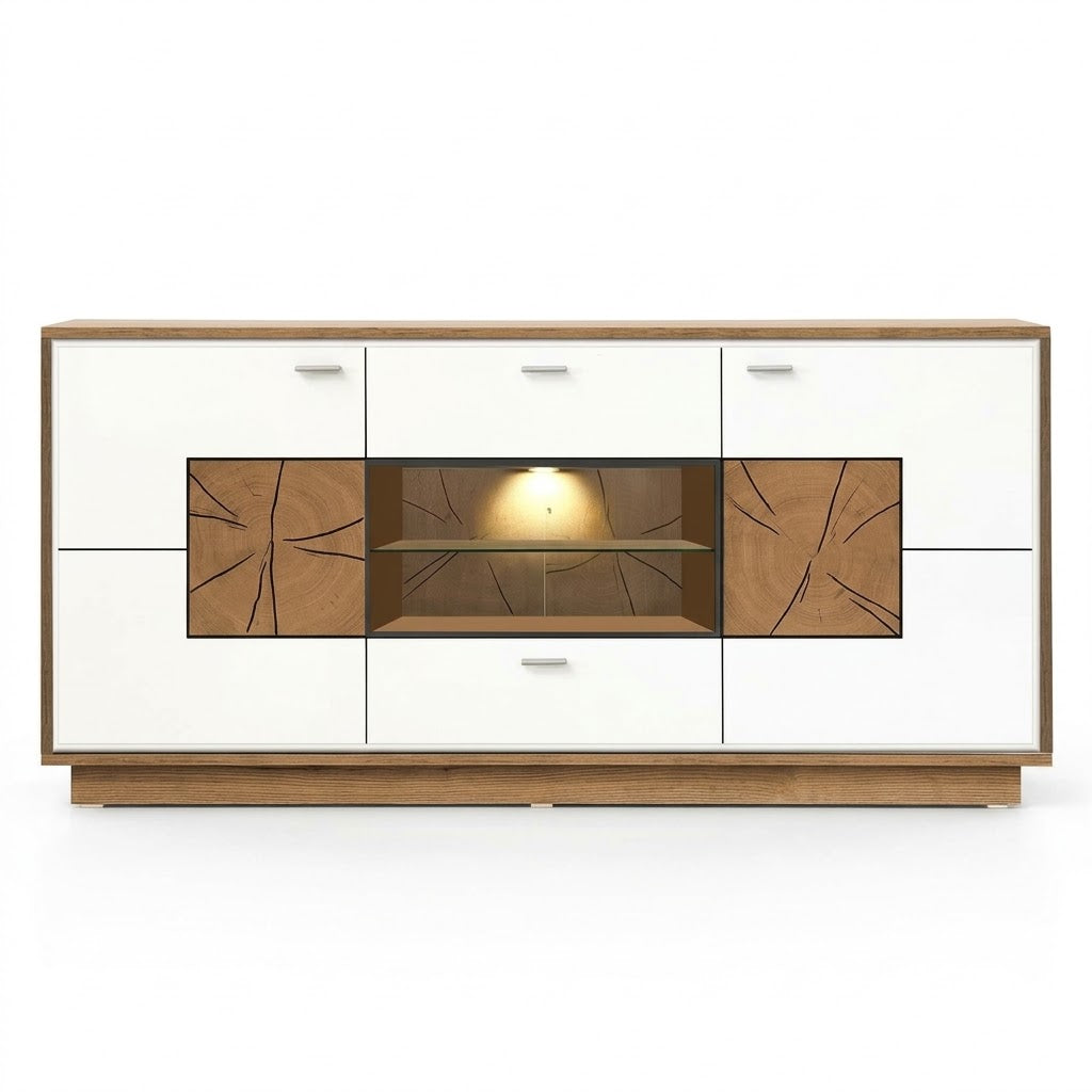 Comoda Urbano White Cu 2 Usi, 2 Sertare Si 1 Nisa Alb Si Natur, 170 Cm