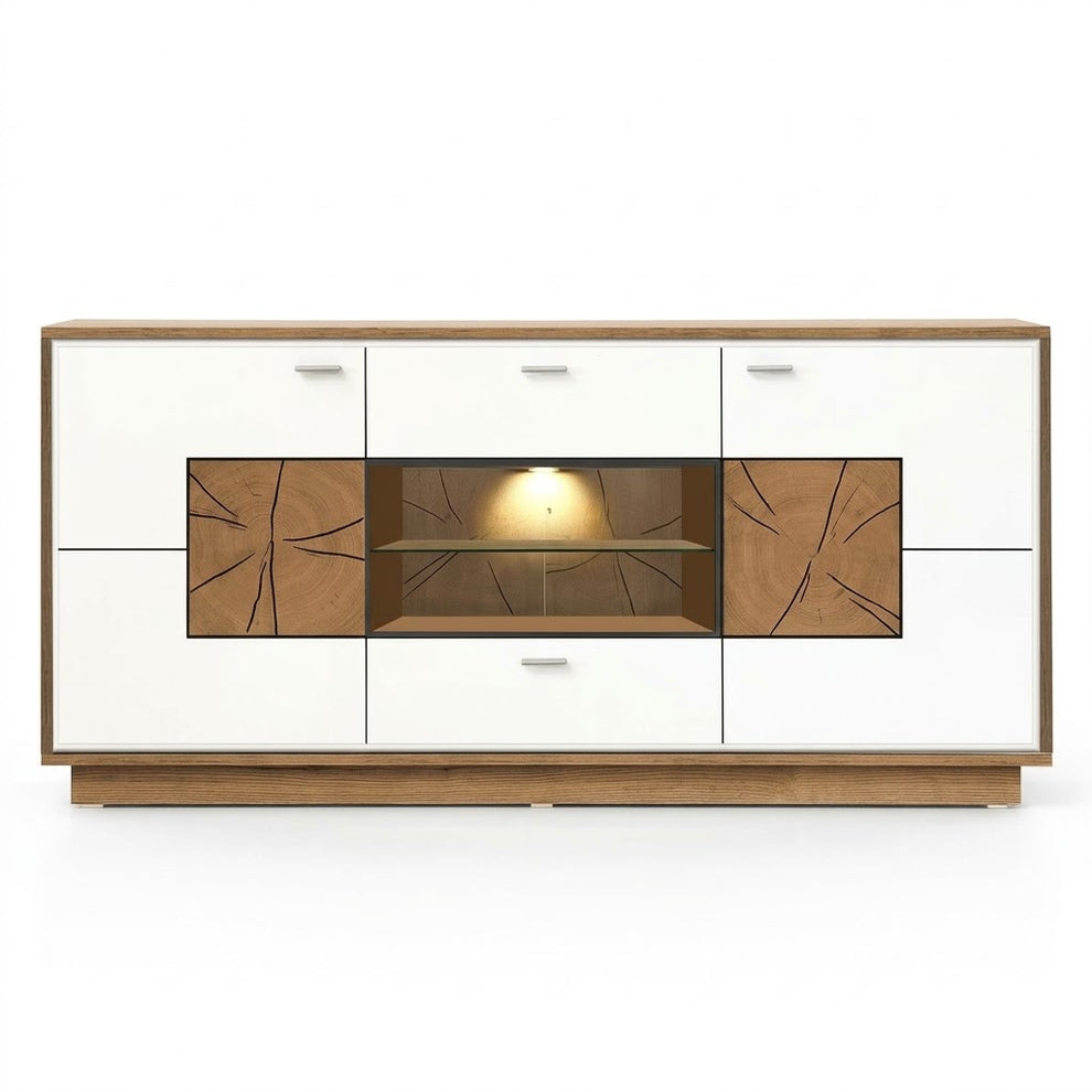 Comoda Urbano White Cu 2 Usi, 2 Sertare Si 1 Nisa Alb Si Natur, 170 Cm