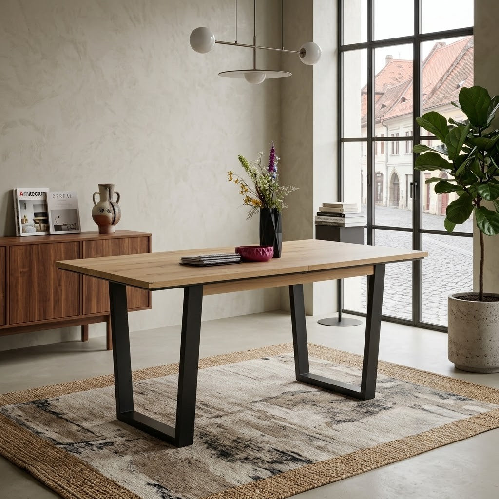 Masa Reno, Extensibila, Smoked Oak, Furnir Din Lemn Masiv, 180/230 x 90 x 77 Cm