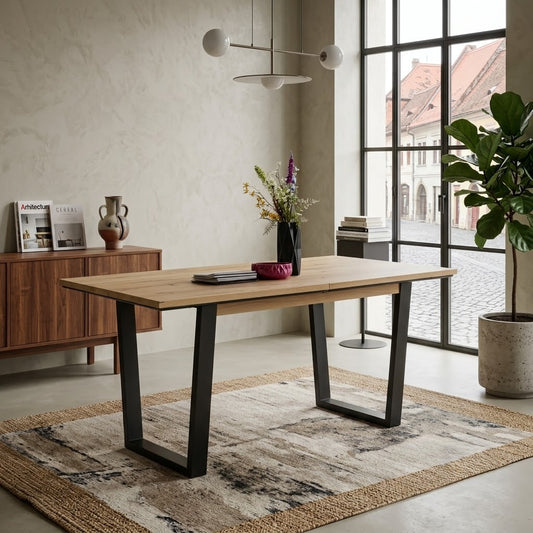 Masa Reno, Extensibila, Smoked Oak, Furnir Din Lemn Masiv, 180/230 x 90 x 77 Cm