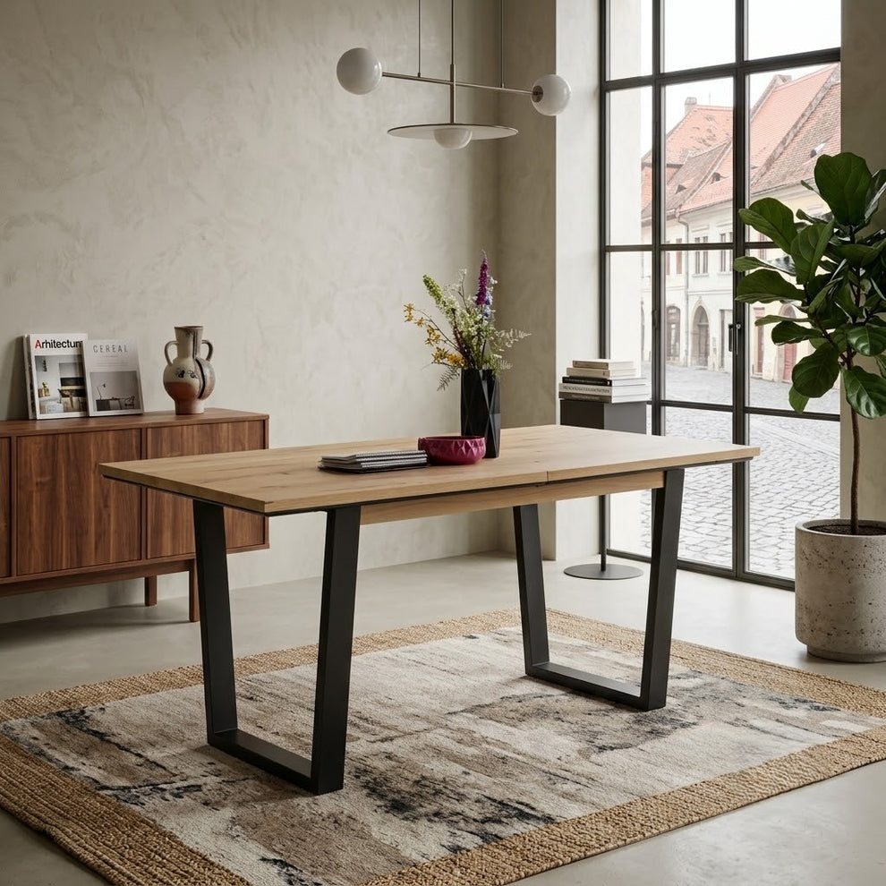 Masa Reno, Extensibila, Smoked Oak, Furnir Din Lemn Masiv, 180/230 x 90 x 77 Cm