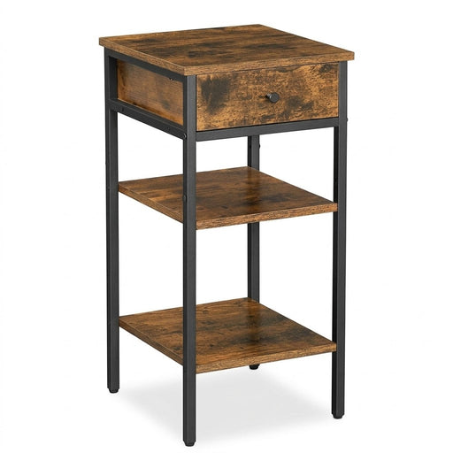 Masuta Inalta Cu Sertar Si 2 Rafturi De Depozitare, Maro Rustic Si Negru, 35 Cm