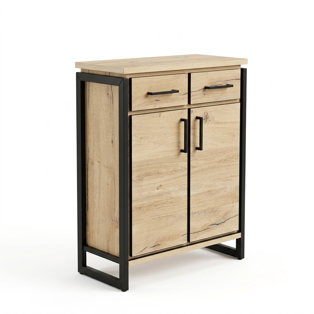 Vertiko Cu 2 Usi Si 2 Sertare, Reno, Smoked Oak, Furnir Din Lemn Masiv, 85 Cm