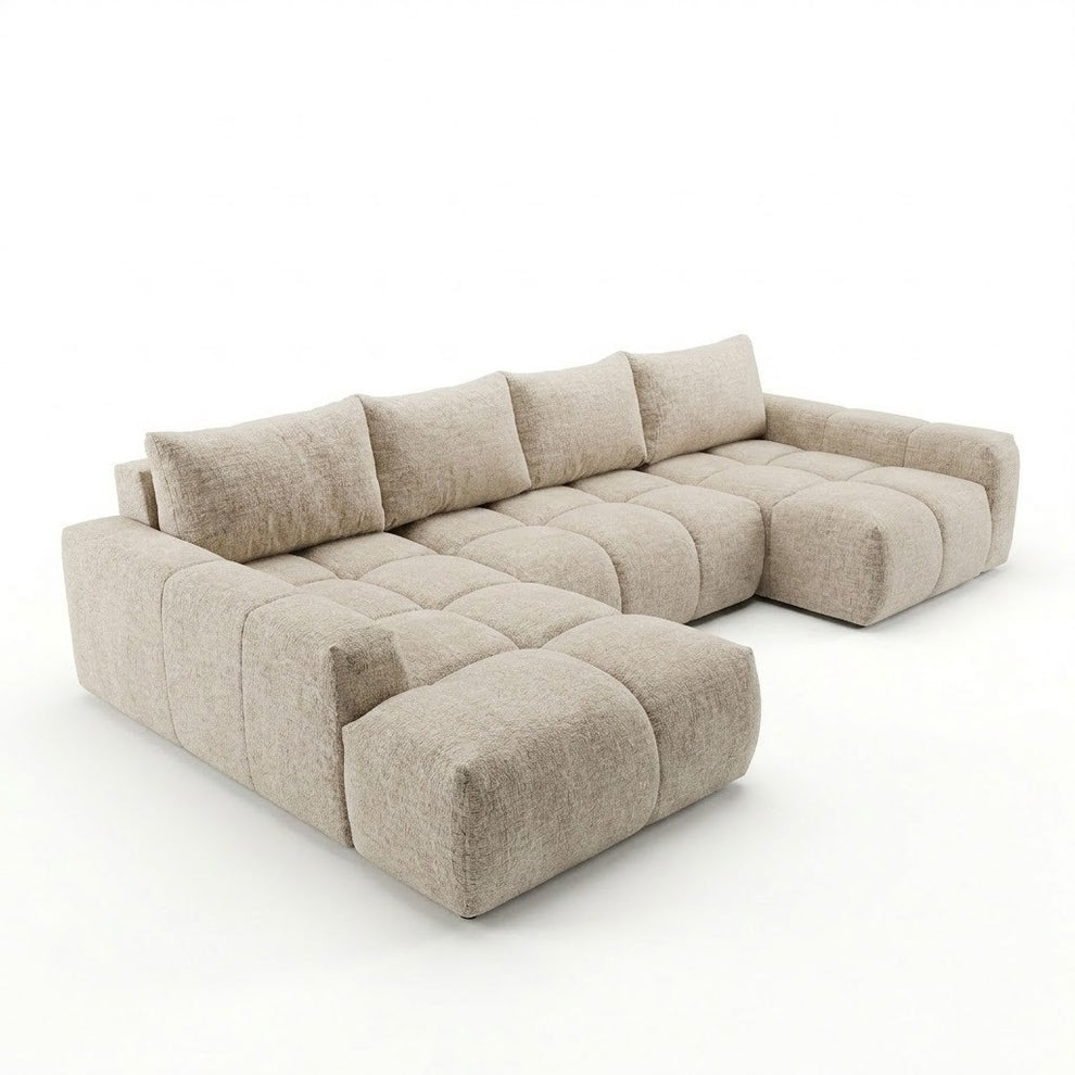 Coltar U Extensibil Luna, Otoman Stanga, 6 Locuri, Onyx 3 Linen, Bej