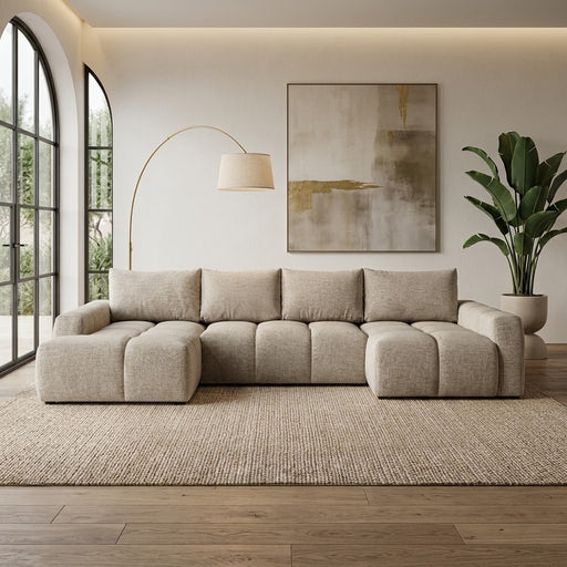 Coltar U Extensibil Luna, Otoman Stanga, 6 Locuri, Onyx 3 Linen, Bej