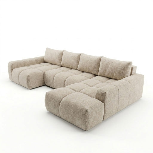 Coltar U Extensibil Luna, Otoman Dreapta, 6 Locuri, Onyx 3 Linen, Bej, 340 Cm