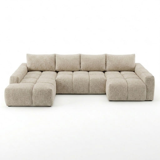 Coltar U Extensibil Luna, Otoman Stanga, 6 Locuri, Onyx 3 Linen, Bej