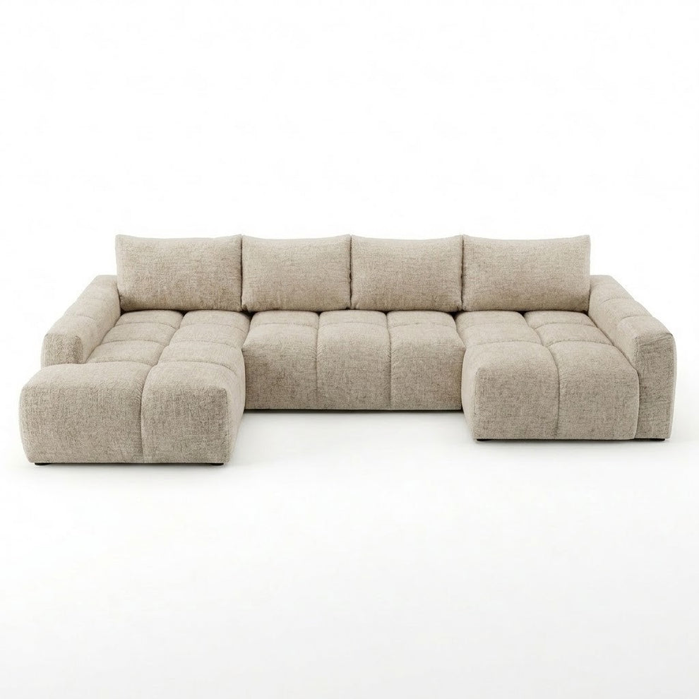 Coltar U Extensibil Luna, Otoman Stanga, 6 Locuri, Onyx 3 Linen, Bej