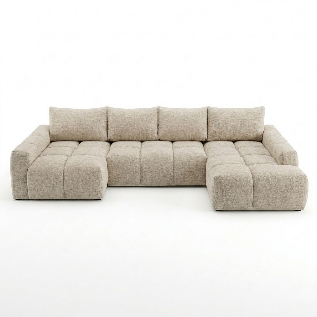 Coltar U Extensibil Luna, Otoman Dreapta, 6 Locuri, Onyx 3 Linen, Bej, 340 Cm