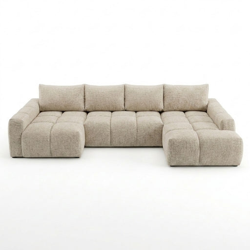 Coltar U Extensibil Luna, Otoman Dreapta, 6 Locuri, Onyx 3 Linen, Bej, 340 Cm