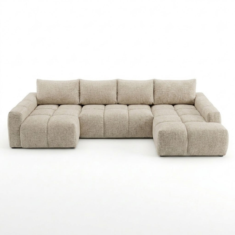 Coltar U Extensibil Luna, Otoman Dreapta, 6 Locuri, Onyx 3 Linen, Bej, 340 Cm