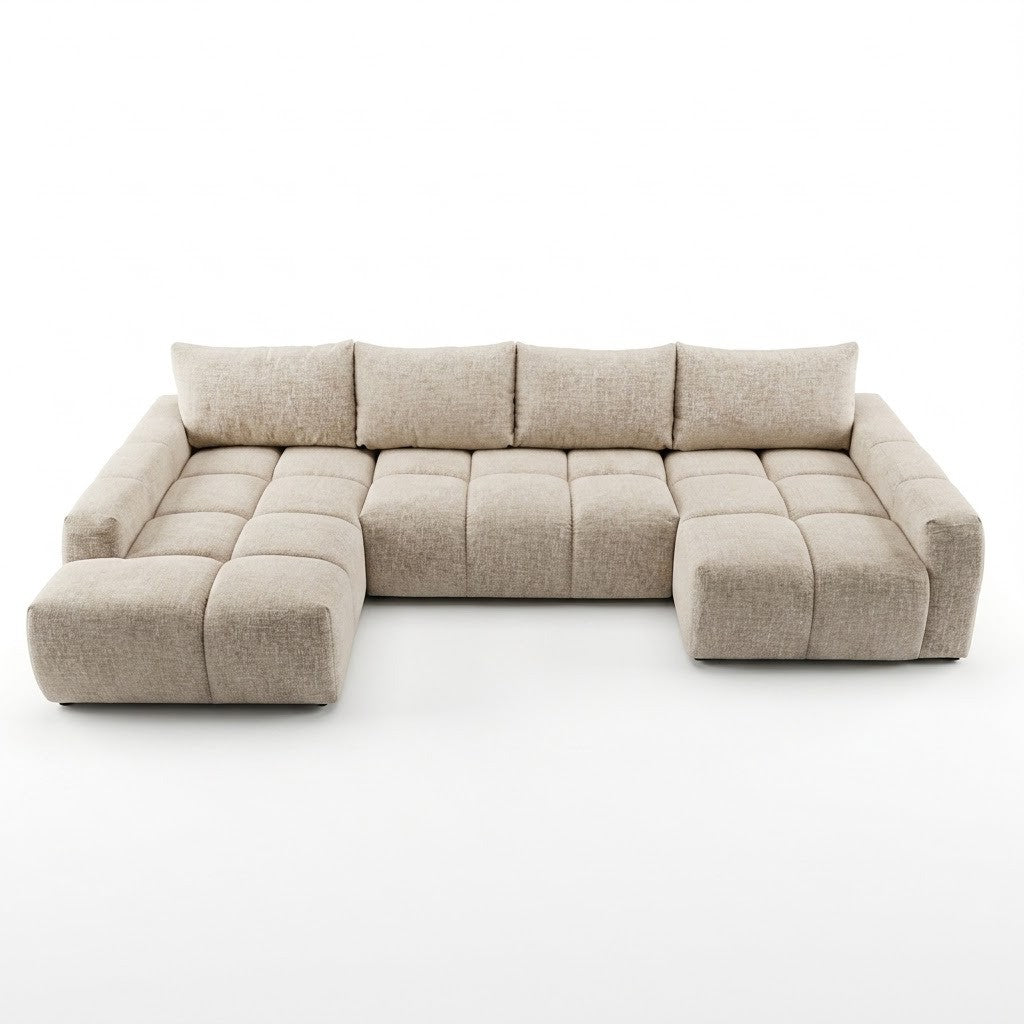 Coltar U Extensibil Luna, Otoman Stanga, 6 Locuri, Onyx 3 Linen, Bej