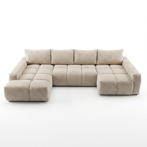 Coltar U Extensibil Luna, Otoman Stanga, 6 Locuri, Onyx 3 Linen, Bej