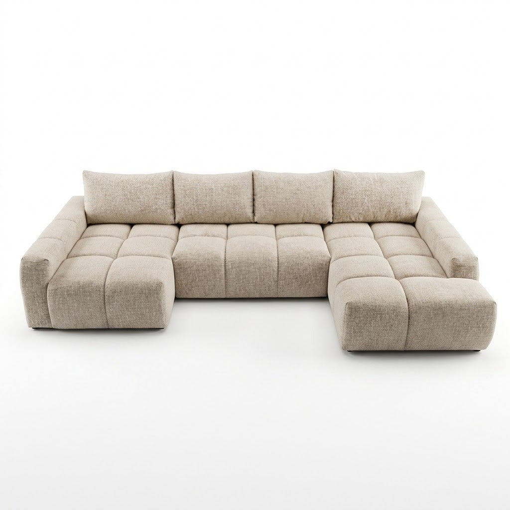Coltar U Extensibil Luna, Otoman Dreapta, 6 Locuri, Onyx 3 Linen, Bej, 340 Cm