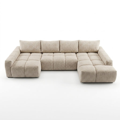 Coltar U Extensibil Luna, Otoman Dreapta, 6 Locuri, Onyx 3 Linen, Bej, 340 Cm
