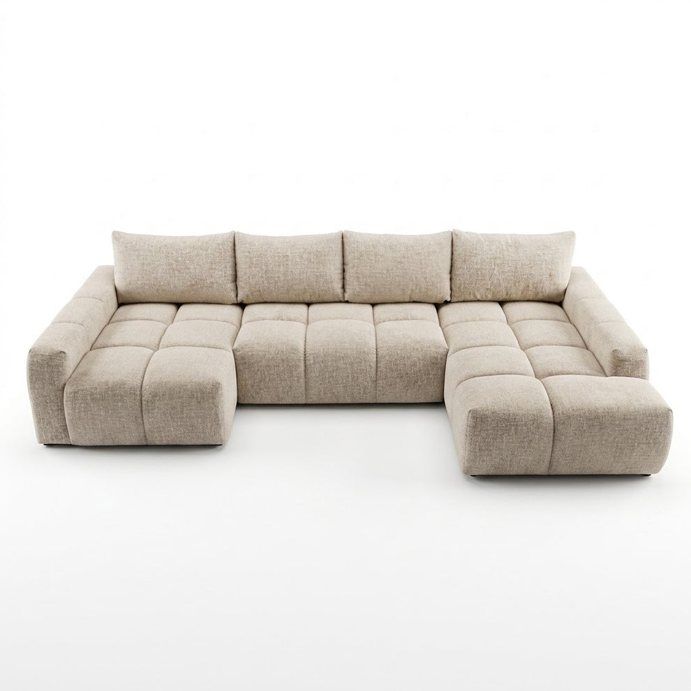 Coltar U Extensibil Luna, Otoman Dreapta, 6 Locuri, Onyx 3 Linen, Bej, 340 Cm