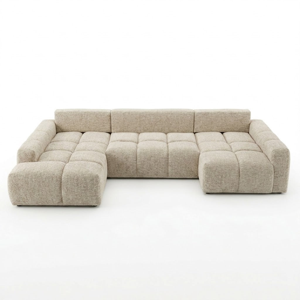 Coltar U Extensibil Luna, Otoman Stanga, 6 Locuri, Onyx 3 Linen, Bej