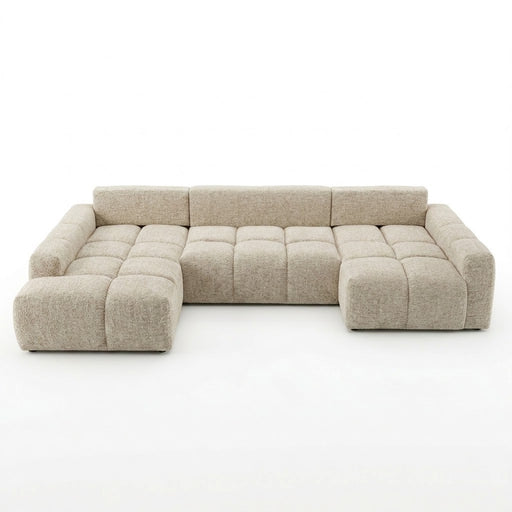 Coltar U Extensibil Luna, Otoman Stanga, 6 Locuri, Onyx 3 Linen, Bej
