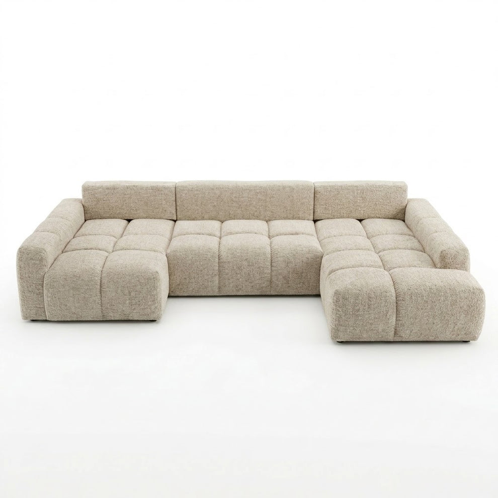 Coltar U Extensibil Luna, Otoman Dreapta, 6 Locuri, Onyx 3 Linen, Bej, 340 Cm