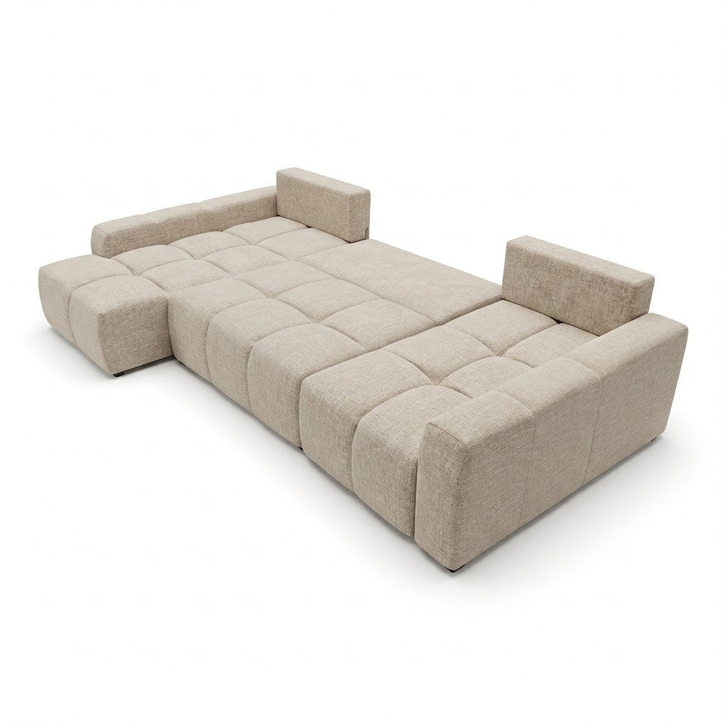 Coltar U Extensibil Luna, Otoman Stanga, 6 Locuri, Onyx 3 Linen, Bej