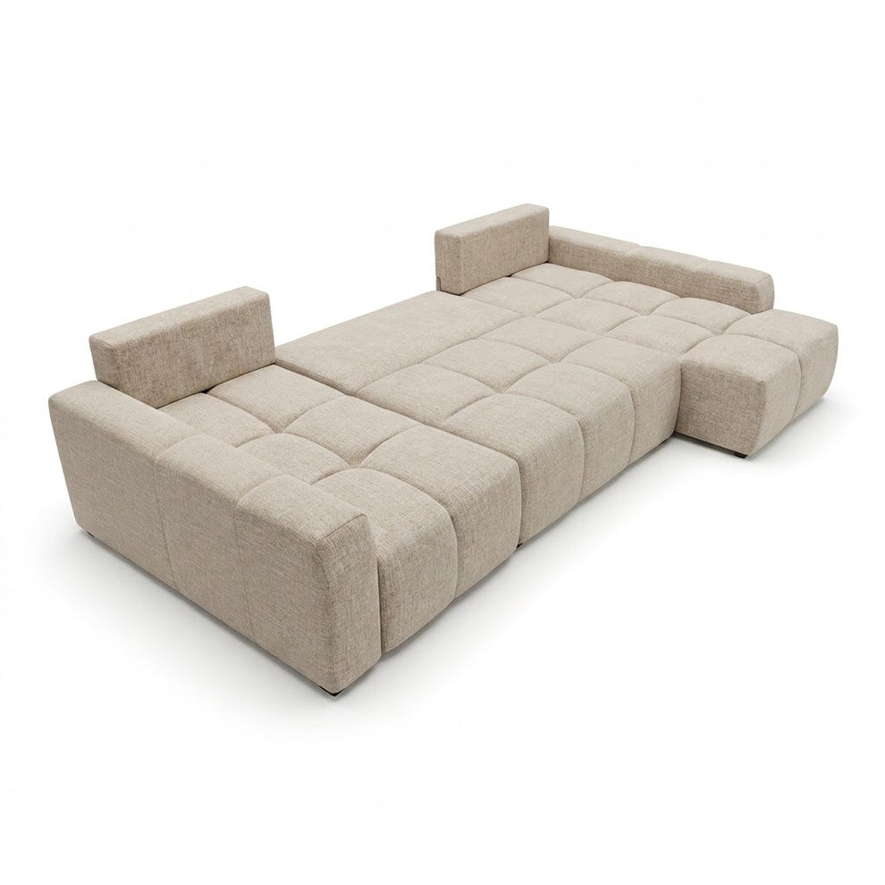 Coltar U Extensibil Luna, Otoman Dreapta, 6 Locuri, Onyx 3 Linen, Bej, 340 Cm