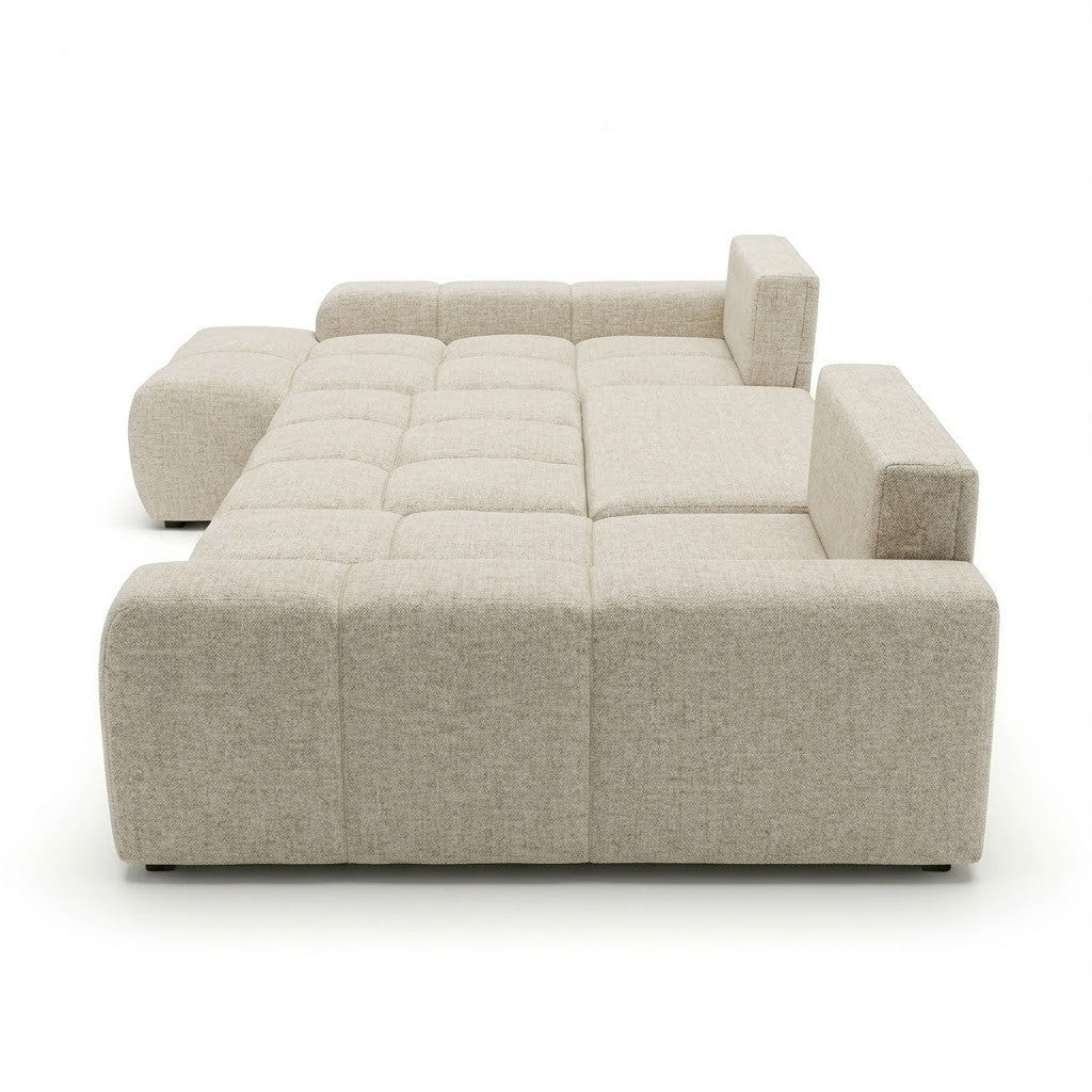 Coltar U Extensibil Luna, Otoman Stanga, 6 Locuri, Onyx 3 Linen, Bej