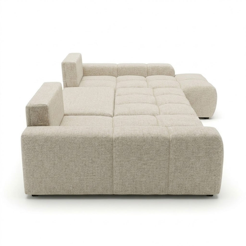 Coltar U Extensibil Luna, Otoman Dreapta, 6 Locuri, Onyx 3 Linen, Bej, 340 Cm