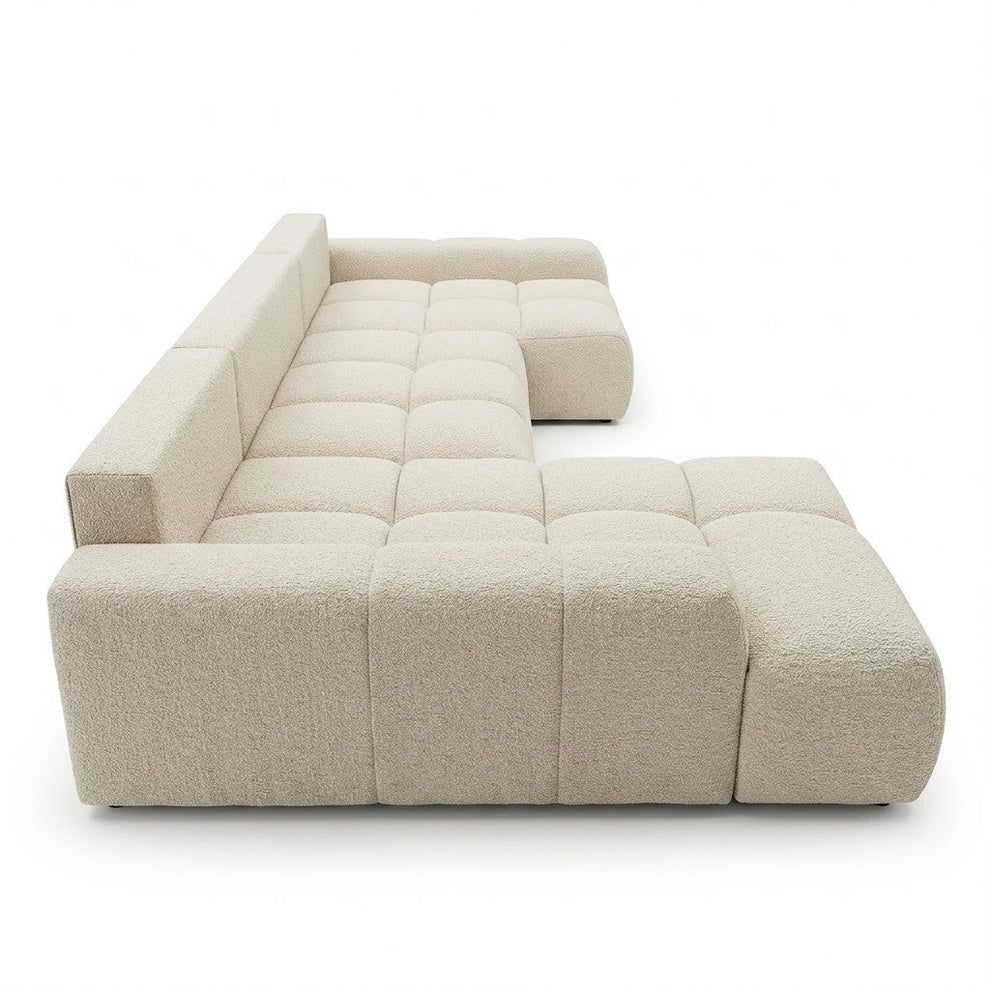 Coltar U Extensibil Luna, Otoman Stanga, 6 Locuri, Onyx 3 Linen, Bej