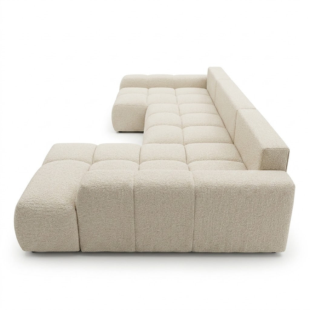 Coltar U Extensibil Luna, Otoman Dreapta, 6 Locuri, Onyx 3 Linen, Bej, 340 Cm