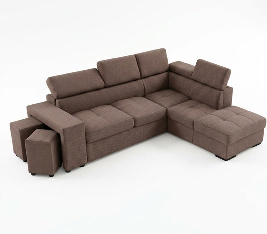 Coltar Extensibil Cu Otoman Ventotene, 5 Locuri, Taburete Integrate, Lada Depozitare Crown 04, 265 Cm