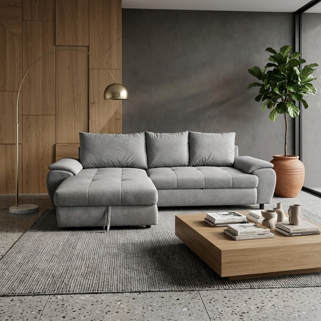Coltar Extensibil Stanga Venus, 5 Locuri, Lada Depozitare, Gri,  290 Cm