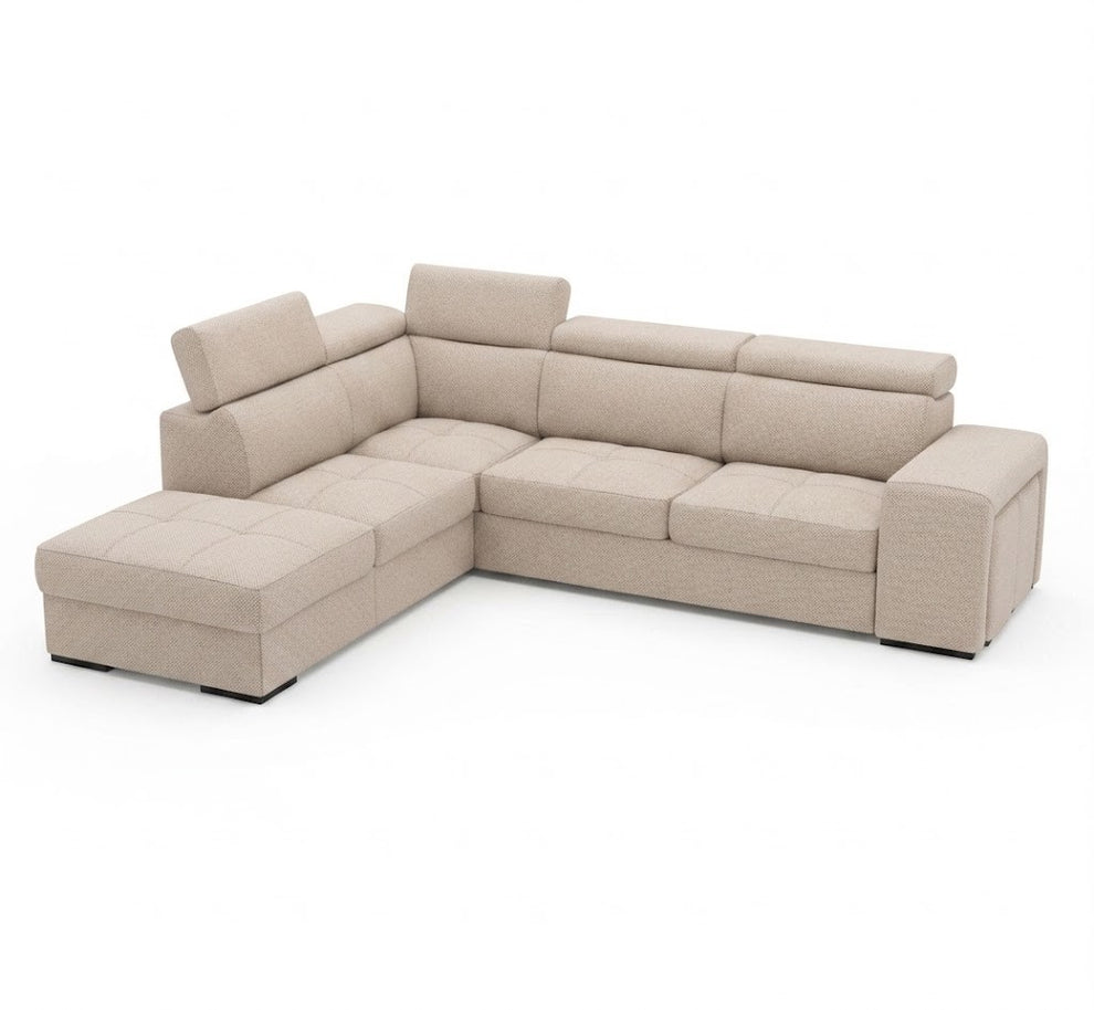 Coltar Extensibil Cu Otoman Ventotene, 5 Locuri, Interschimbabil, Taburete Integrate, Lada Depozitare, Bej, 265 Cm