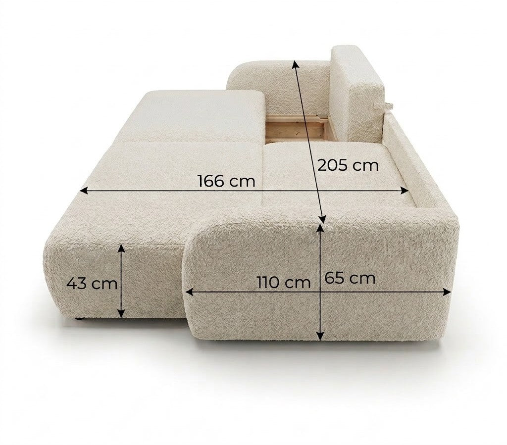 Canapea Extensibila Cu Lada Depozitare Rondo, Crem, 235 Cm