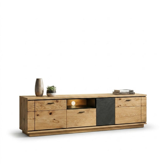 Comoda Tv Cu 2 Usi, 1 Sertar Si 1 Nisa Zenith, Furniruit Stejar, 195.4 Cm