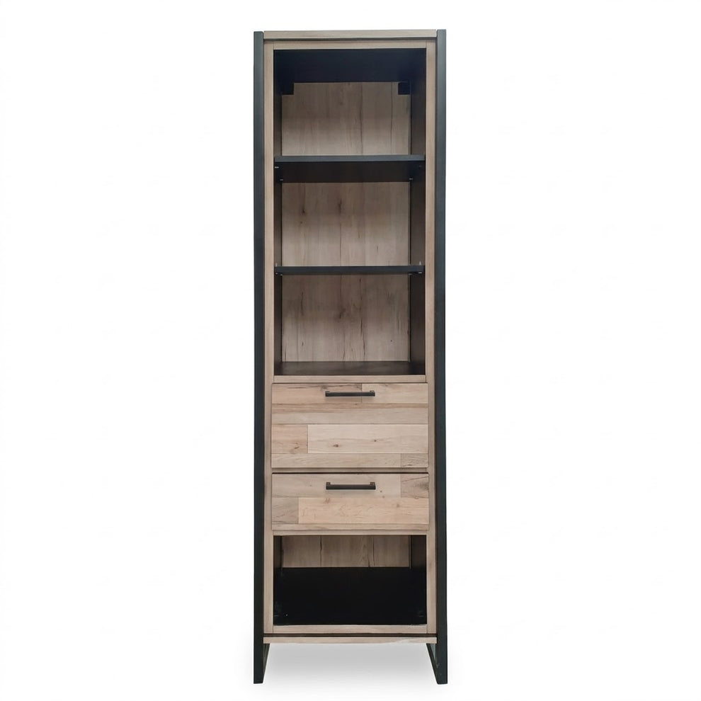Biblioteca Soho Parchet Cu 1 Usa Si 1 Sertar, Decor Parchet Si Negru, 55 Cm- Resigilat