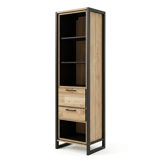 Biblioteca Soho Parchet Cu 1 Usa Si 1 Sertar, Decor Parchet Si Negru, 55 Cm- Resigilat