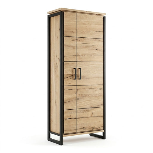 Dulap Reno Cu 2 Usi, Smoked Oak Furnir Din Lemn Masiv, 82.5 Cm