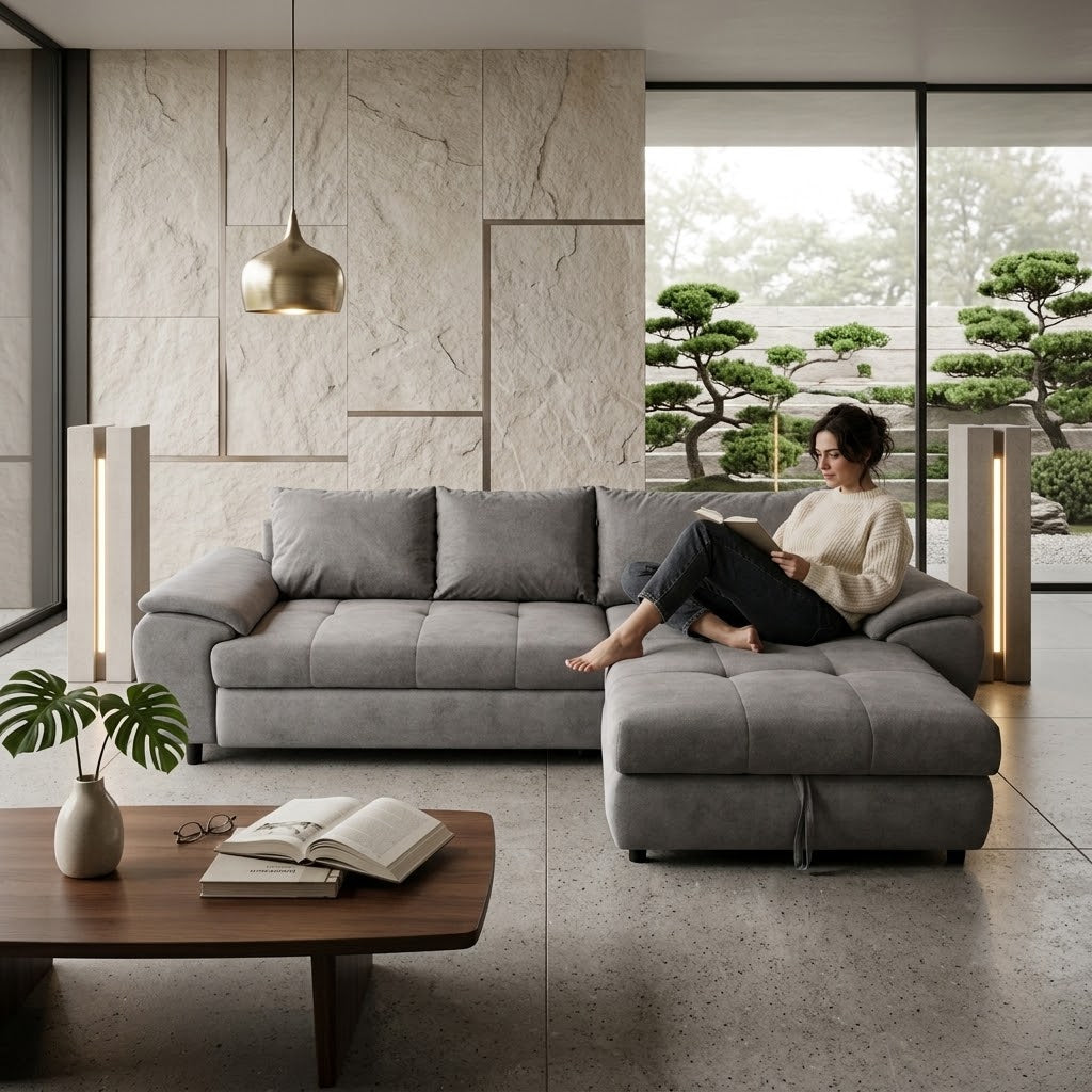 Coltar Extensibil Dreapta Venus, 5 Locuri, Lada Depozitare, Gri,  290 Cm