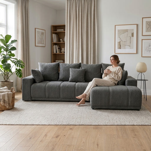 Coltar Cu Insula Dreapta Green, 5 Locuri, Lada Depozitare, Boogie Taupe, 280 Cm #bg