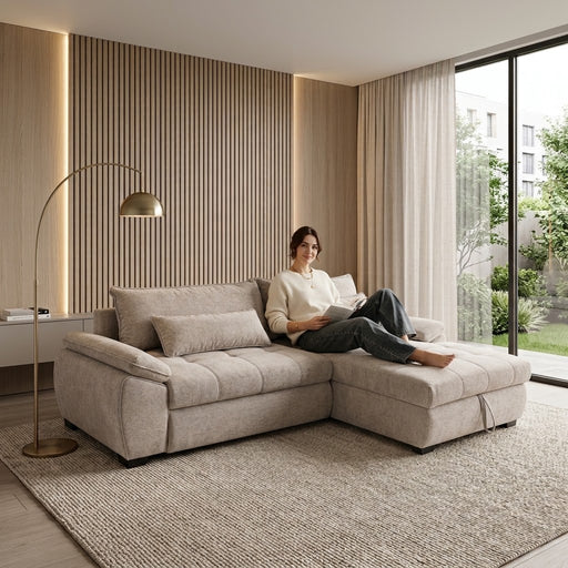 Coltar Extensibil Dreapta Cordoba, 5 Locuri, Lada Depozitare, Bej,  300 Cm